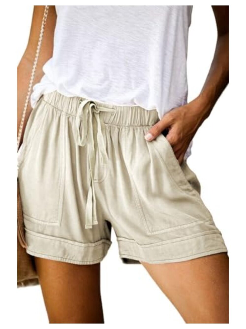 Womens Cotton Linen Shorts High Waist Drawstring Pockets Summer Casual